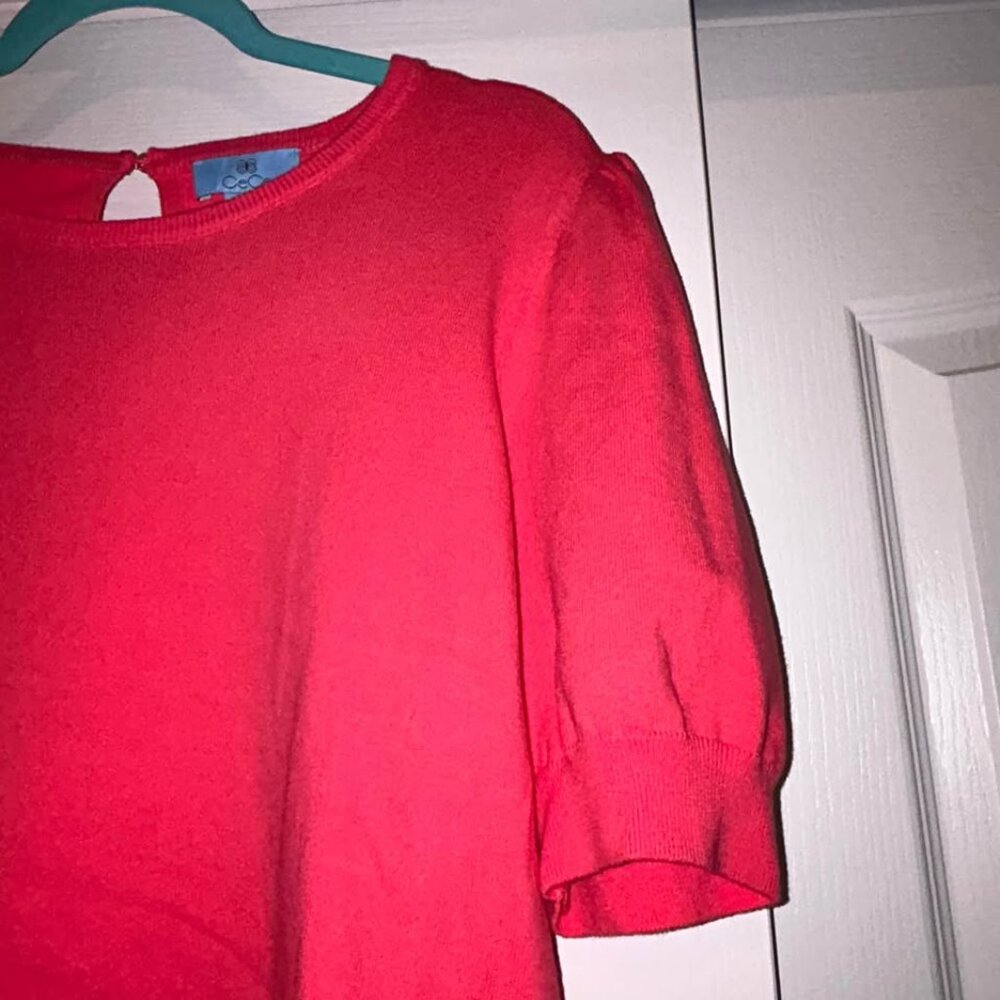 Cece coral pink short puff sleeve sweater top pearl back detail woman's size XL - Picture 4 of 9